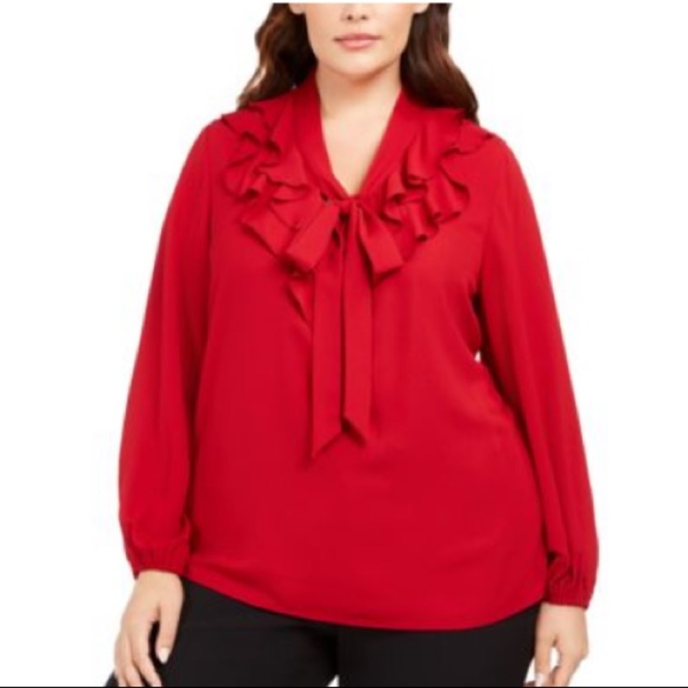 KASPER plus size ruffled Tie-Neck top 3X